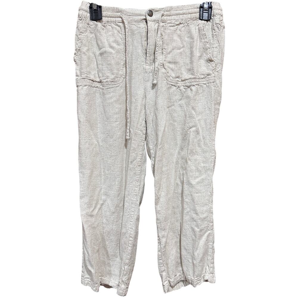 Style Me Pants M Petites Beige Linen Blend Capri Drawstring Lagenlook PILLING
